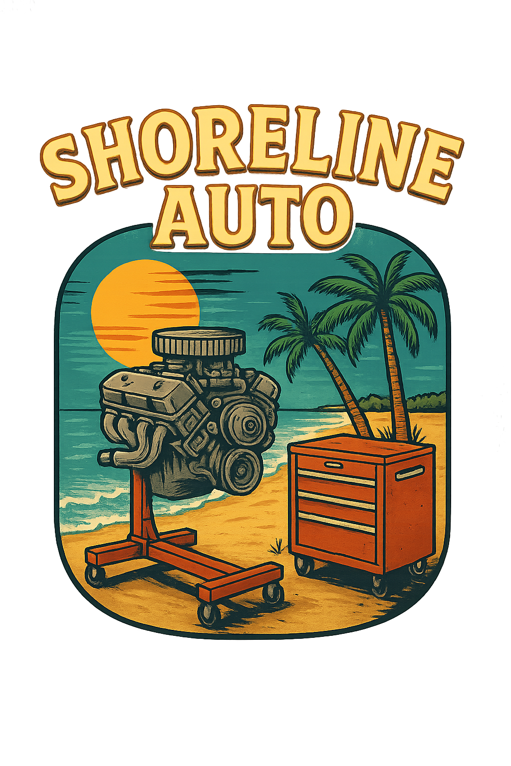 Shoreline Auto coastal engine stand logo